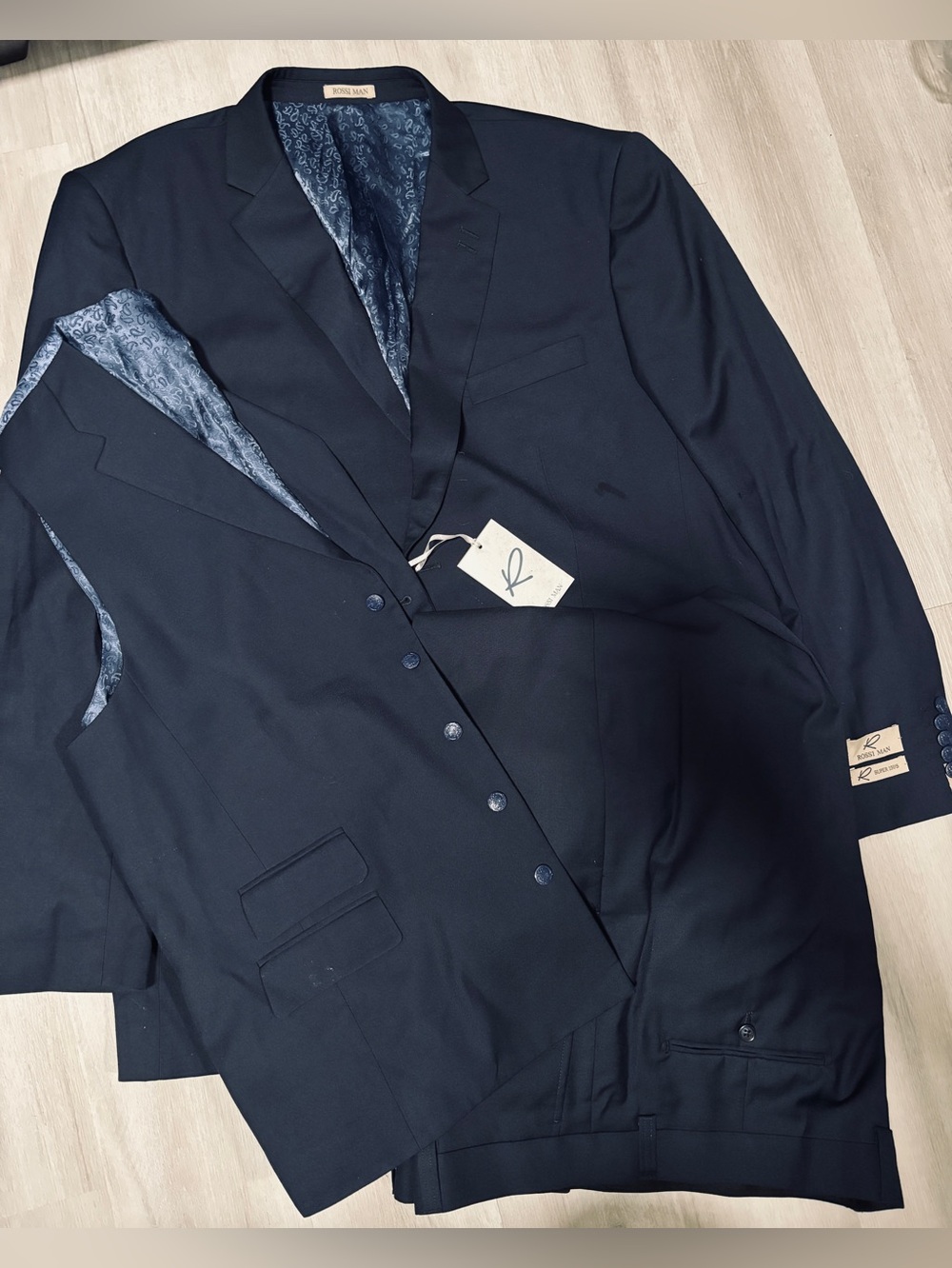 Rossi Man NWT Navy Blue 3-Piece Wool Suit 50L/44L